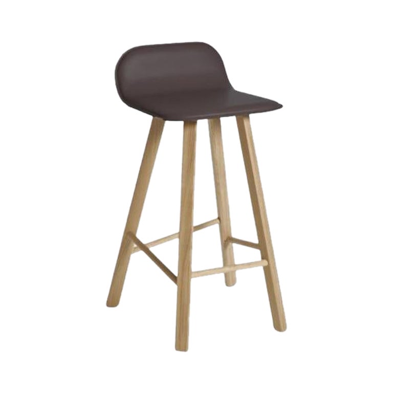 Tria Stool, Low Back, Leather Coffee by Colé Italia For Sale