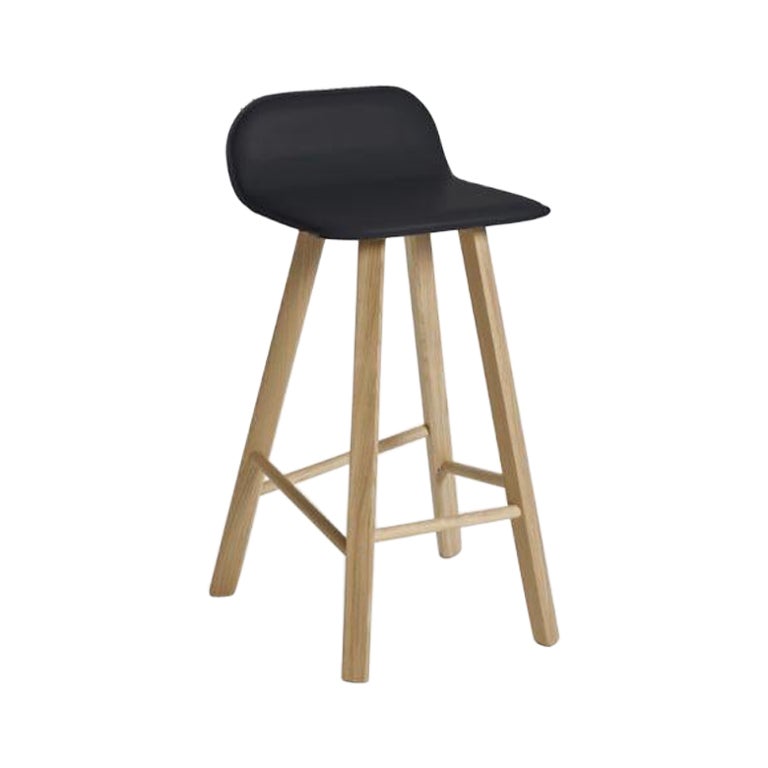 Tria Stool, Low Back, Leather Black by Colé Italia For Sale