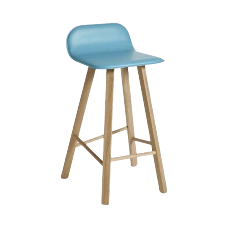 Tria Stool, Low Back, Leather Azul by Colé Italia For Sale