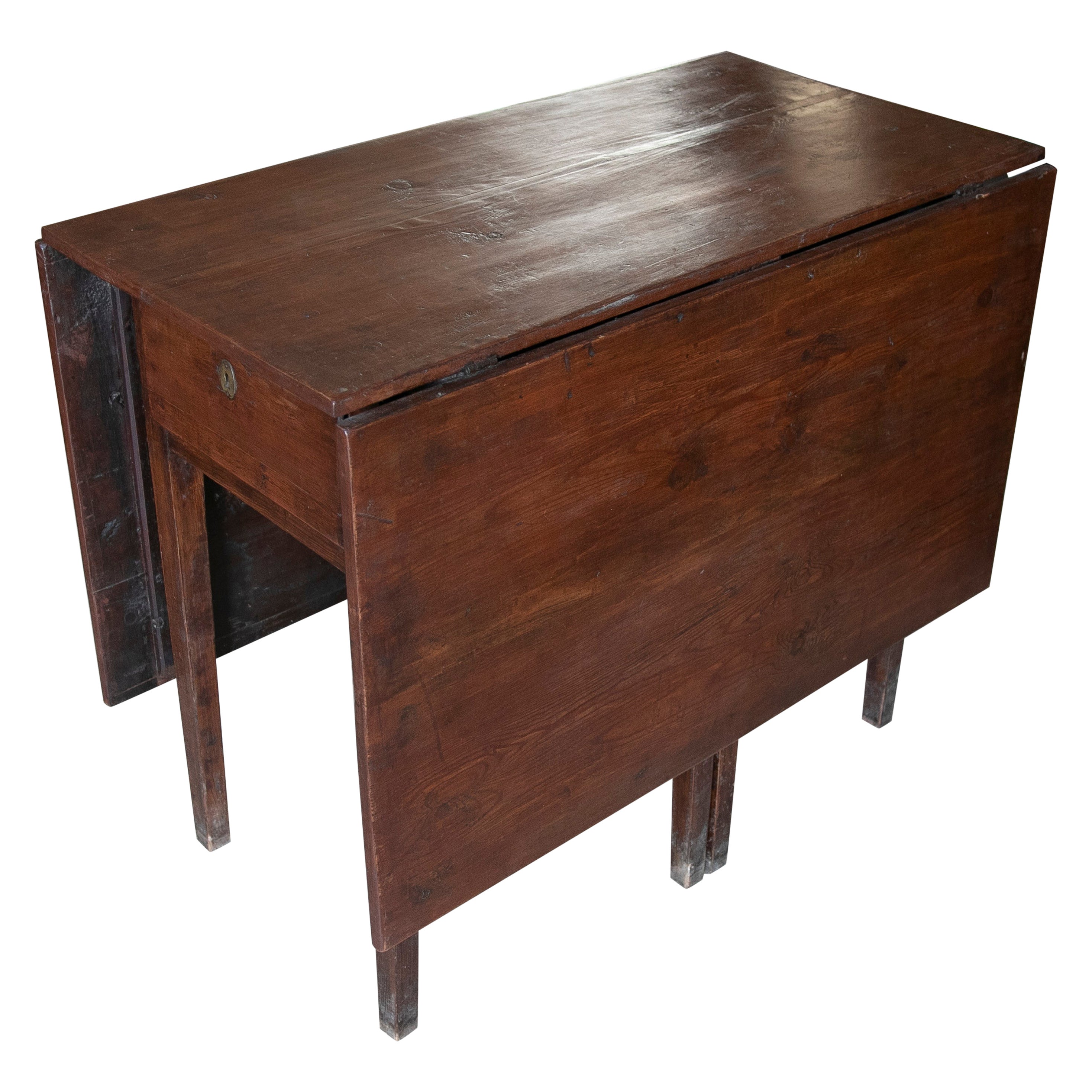 Folding Wooden Wing Table with Side Drawers For Sale