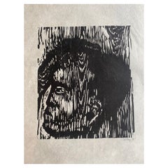 Vintage Black and White Woodcut on Japan Paper Signed Gustav Kluge "Supported Head"