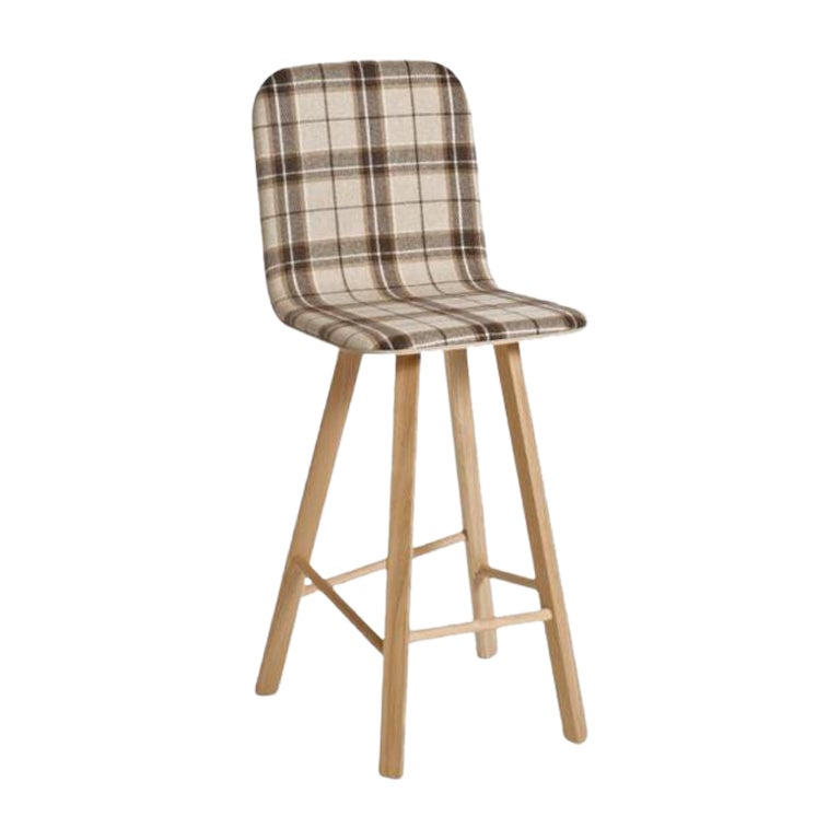 Tria Stool, High Back, Upholstered Nord Wool, Tartan Beige by Colé Italia For Sale