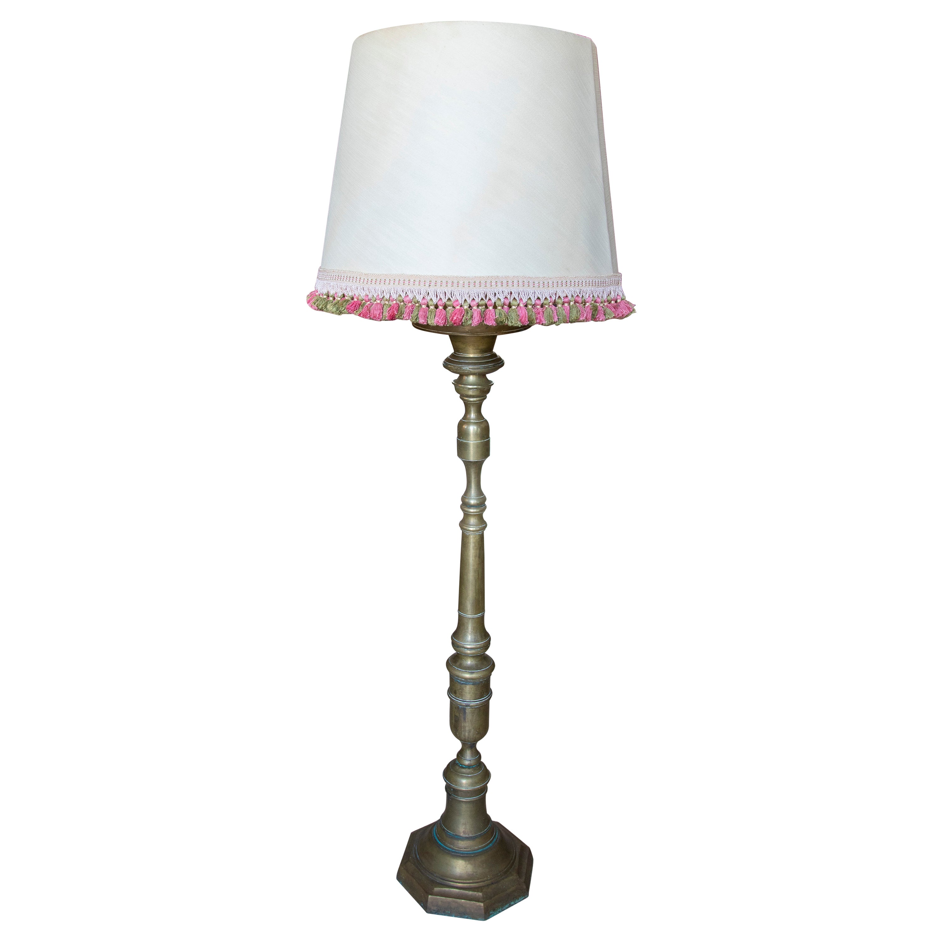 Spanish Floor Lamp Made with a Bronze Candlestick  For Sale