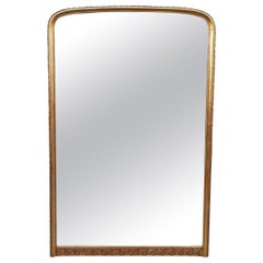 Large Golden Fireplace Mirror, Wood and Glass, 19th