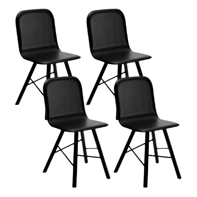 Set of 4, Tria Simple Chair Upholstered, Black Leather by Colé Italia For Sale