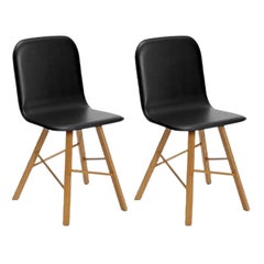 Set of 2, Tria Simple Chair Upholstered, Black Leather, Oak Legs by Colé Italia