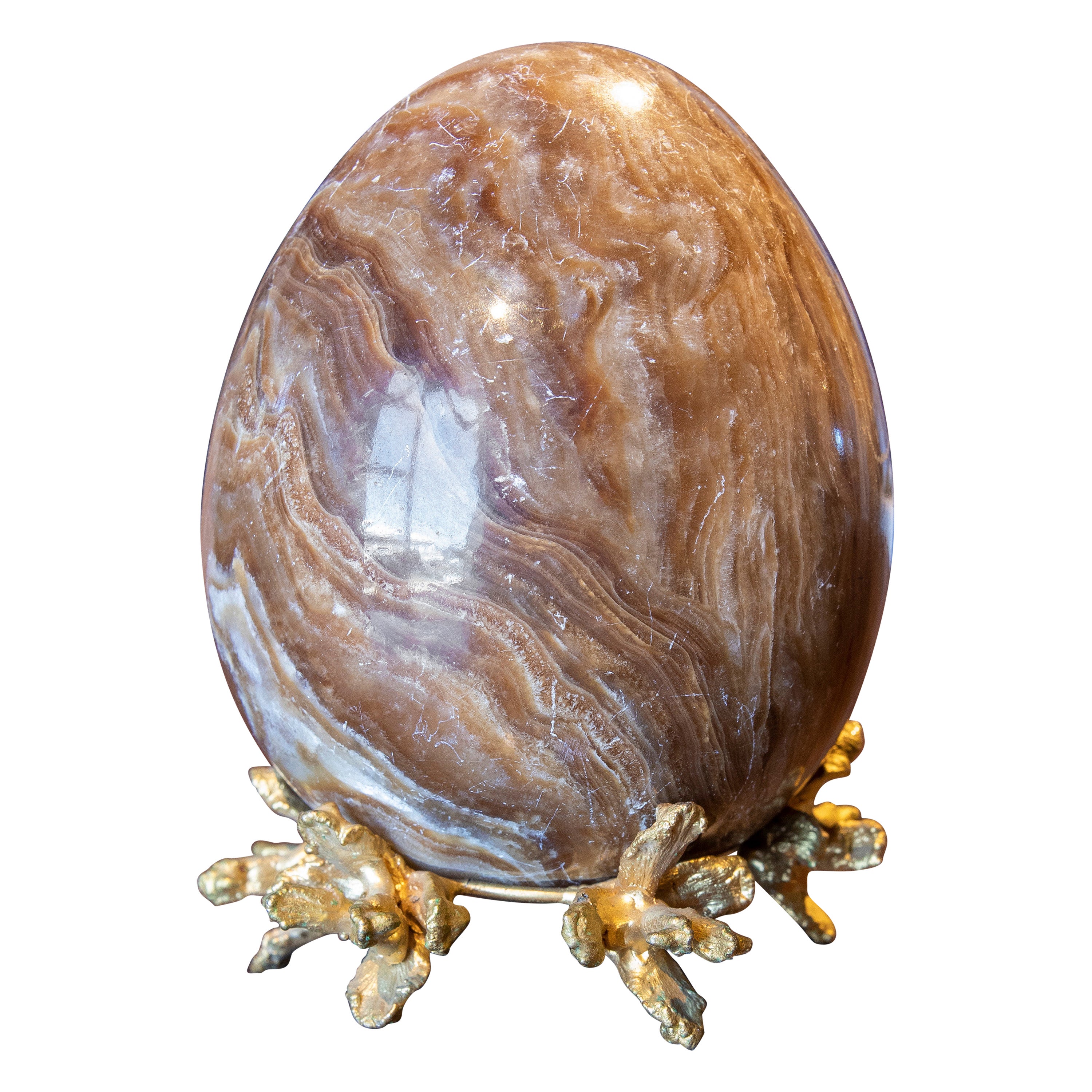 French Onyx Egg Shaped Paperweight with Bronze Base For Sale