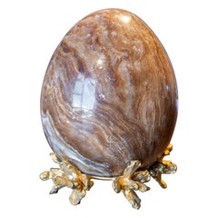 French Onyx Egg Shaped Paperweight with Bronze Base