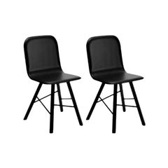 Lot de 2, chaise simple Tria rembourrée, cuir noir par Colé Italia