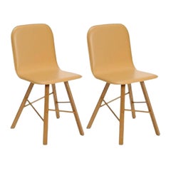 Lot de 2, chaise simple Tria rembourrée, cuir naturel par Colé Italia