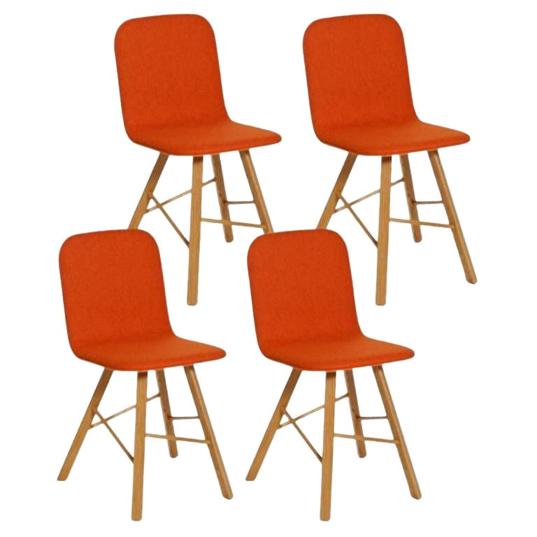 Set of 4, Tria Simple Chair Upholstered, Orange Fabric & Oak by Colé Italia For Sale