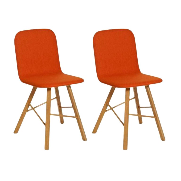 Set of 2, Tria Simple Chair Upholstered, Orange Fabric & Oak by Colé Italia For Sale