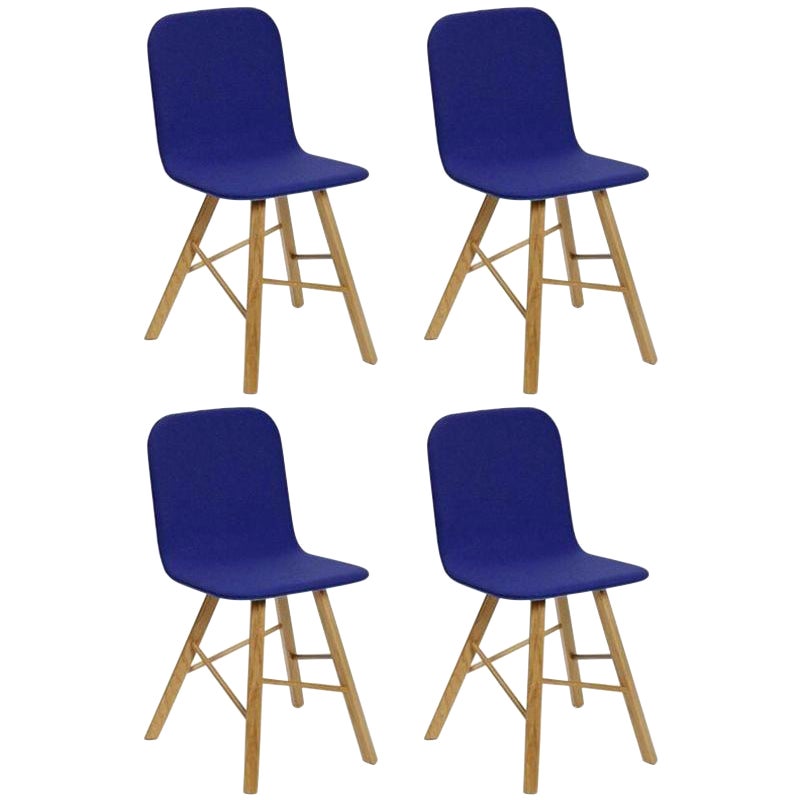 4er Set, Tria Einfacher Stuhl gepolstert in Blau Felter, Eiche von Colé Italia im Angebot