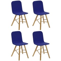 4er Set, Tria Einfacher Stuhl gepolstert in Blau Felter, Eiche von Colé Italia