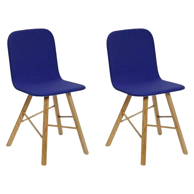 Set of 2, Tria Simple Chair Upholstered in Blue Felter, Oak by Colé Italia For Sale