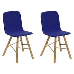 2er Set, Tria Einfacher Stuhl gepolstert in Blau Felter, Eiche von Colé Italia