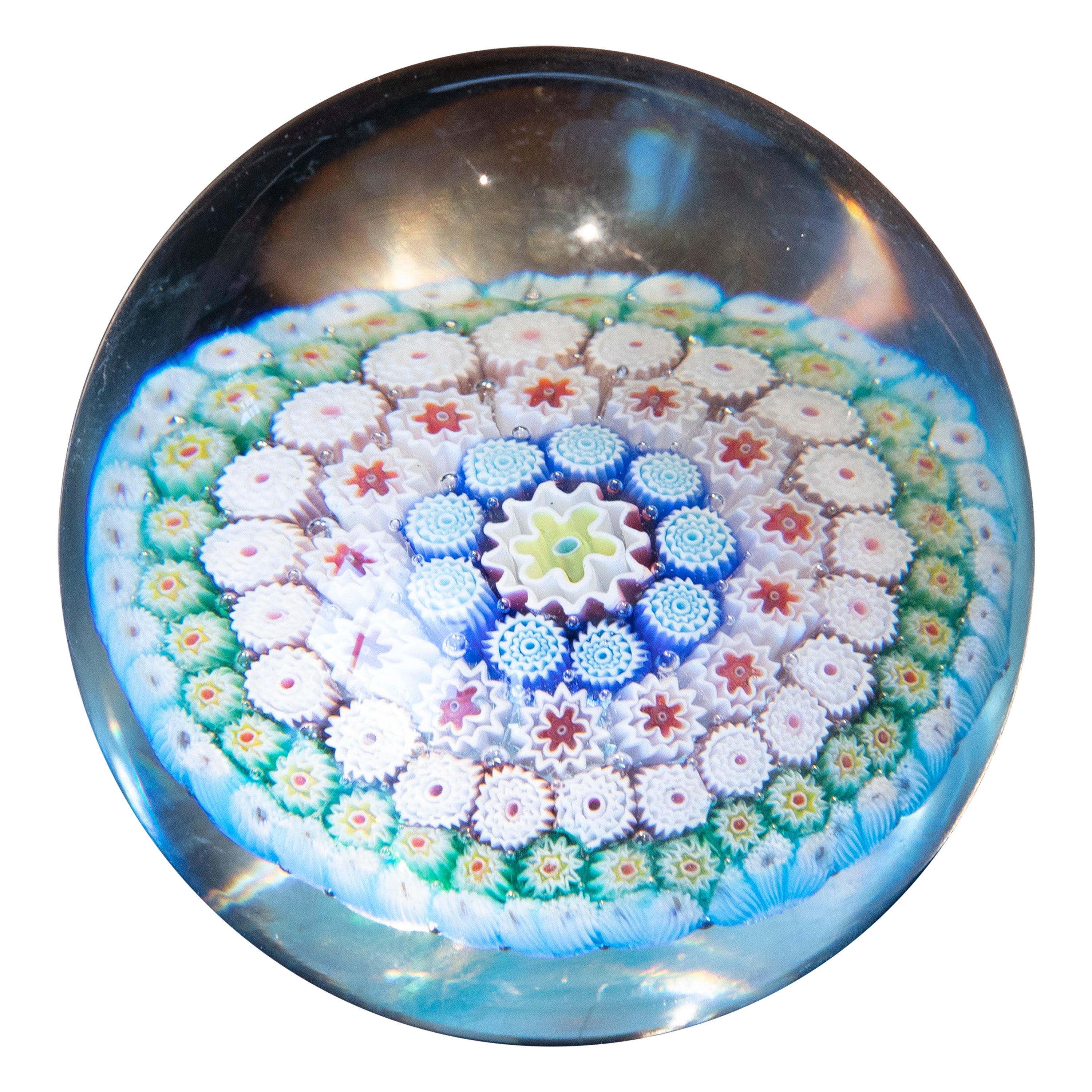 1970s Crystal Paperweight with Flower Decoration 