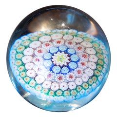 Vintage 1970s Crystal Paperweight with Flower Decoration 