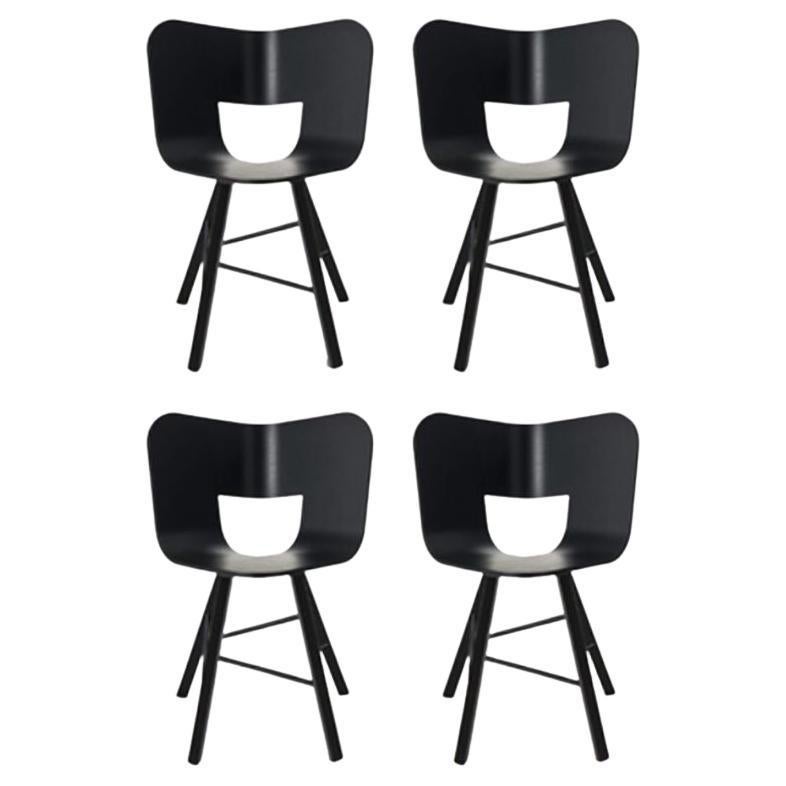 Set of 4, Tria Wood 4 Legs Chair, Black Open Pore Seat by Colé Italia For Sale