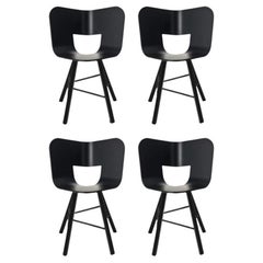 Set di 4 sedie a 4 gambe Tria Wood, seduta a poro aperto nera di Colé Italia