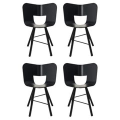 Set of 4, Tria Wood 4 Legs Chair, Black Open Pore Seat by Colé Italia