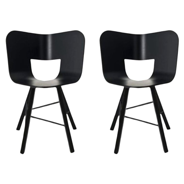 Set of 2, Tria Wood 4 Legs Chair, Black Open Pore Seat by Colé Italia For Sale