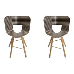 Set of 2, Tria Wood 4 Legs Chair, Striped Seat Ivory and Black by Colé Italia