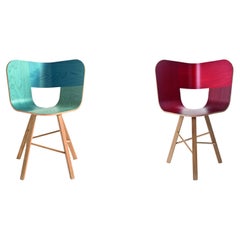 Ensemble de 2 chaises à 4 pieds en bois Tria, Denim et 3 pieds rouges par Colé Italia
