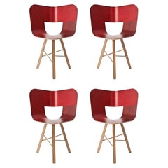 Set of 4, Tria Wood 3 Legs Chair, Red by Colé Italia