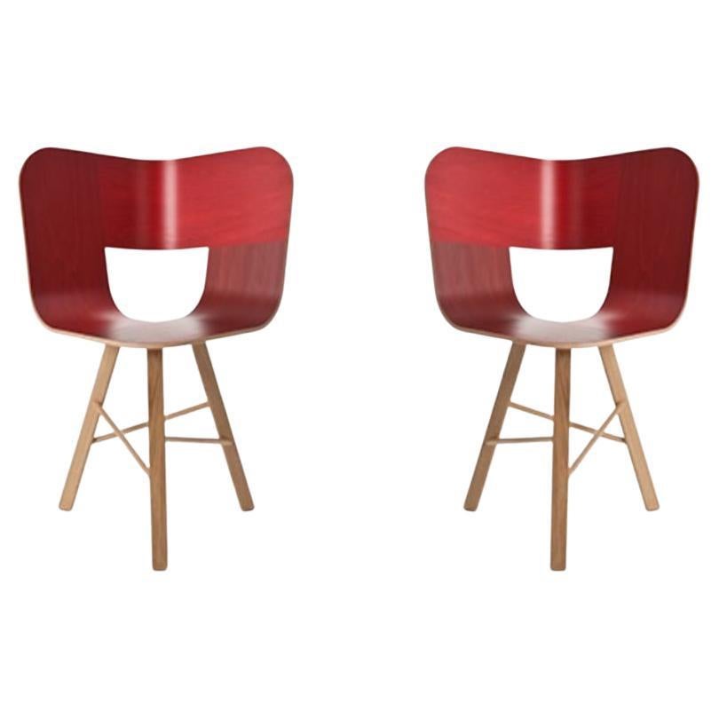 Set of 2, Tria Wood 3 Legs Chair, Red by Colé Italia For Sale