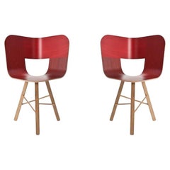 Set of 2, Tria Wood 3 Legs Chair, Red by Colé Italia