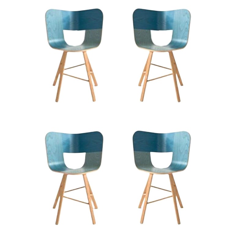 Set of 4, Tria Wood 4 Legs Chair, Denim by Colé Italia For Sale