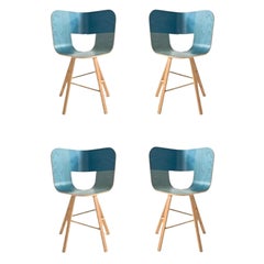 Set of 4, Tria Wood 4 Legs Chair, Denim by Colé Italia