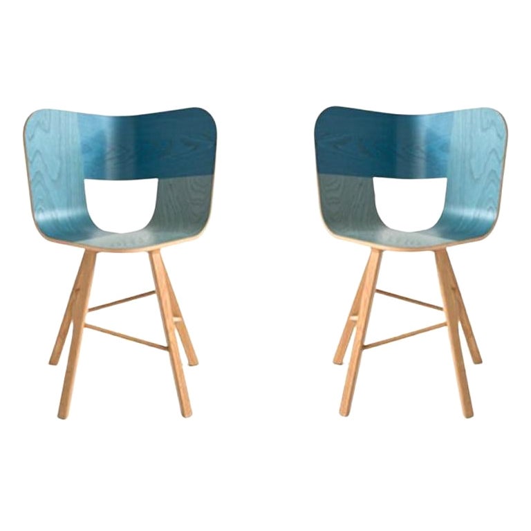 Set of 2, Tria Wood 4 Legs Chair, Denim by Colé Italia For Sale