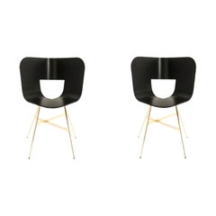 Set di 2 sedie a 4 gambe Tria Gold, sedile a poro aperto nero di Colé Italia
