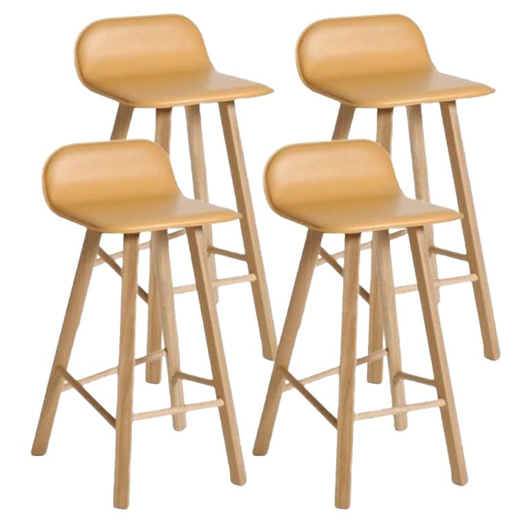 Set of 4, Tria Stool, Low Back, Natural Leather by Colé Italia For Sale