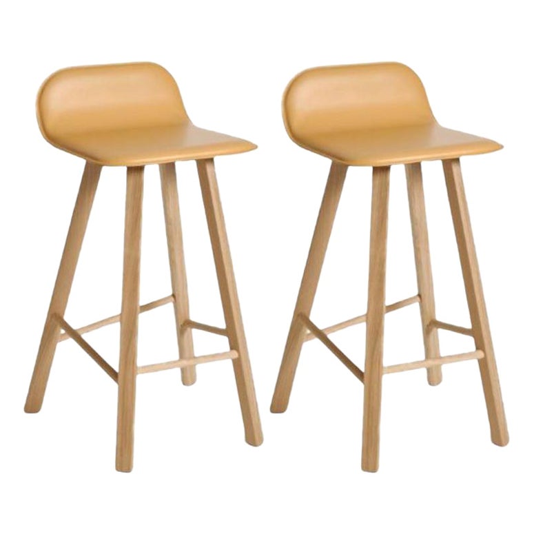 Set of 2, Tria Stool, Low Back, Natural Leather by Colé Italia