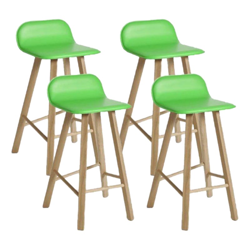 Set of 4, Tria Stool, Low Back, Leather Verde Mela by Colé Italia For Sale