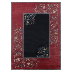 Rug & Kilim’s Chinese Deco style rug in Black and Red with Colorful Florals