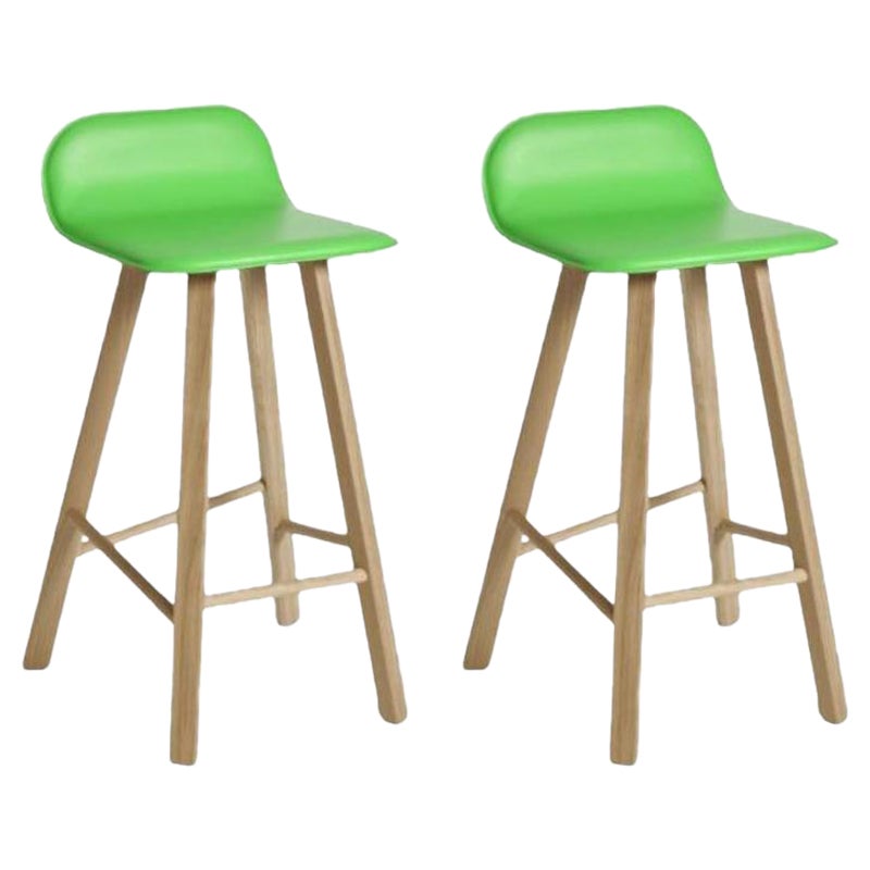 Set of 2, Tria Stool, Low Back, Leather Verde Mela by Colé Italia For Sale