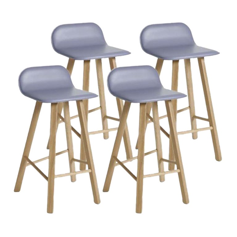 Set of 4, Tria Stool, Low Back, Leather Grigio by Colé Italia For Sale