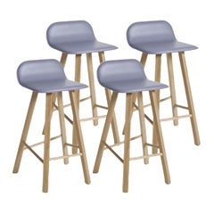 Set of 4, Tria Stool, Low Back, Leather Grigio by Colé Italia