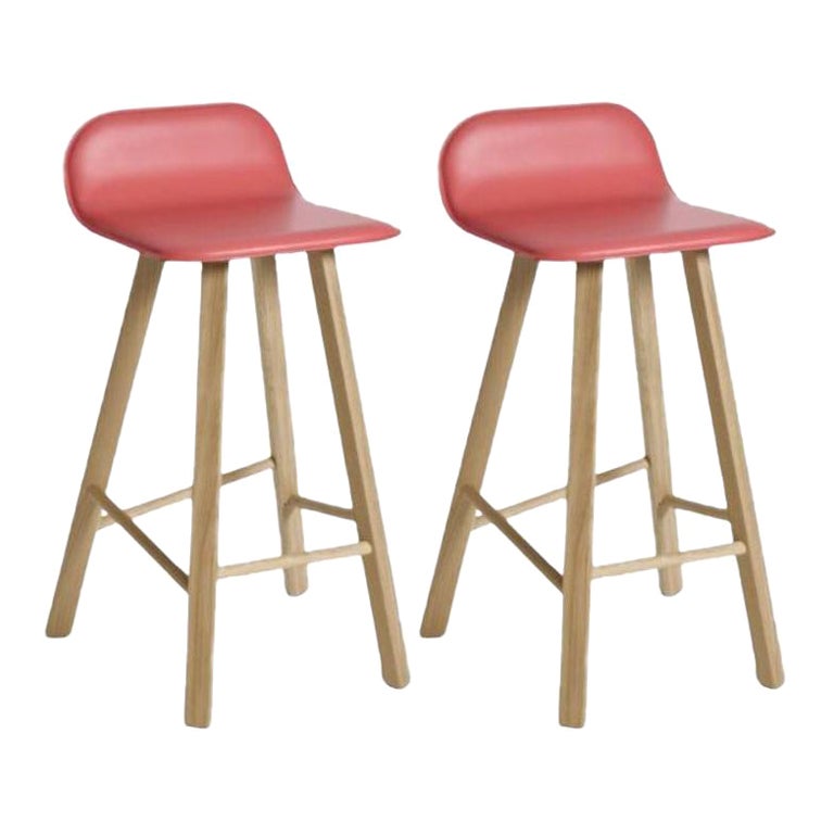 Set of 2, Tria Stool, Low Back, Leather Rojo by Colé Italia For Sale