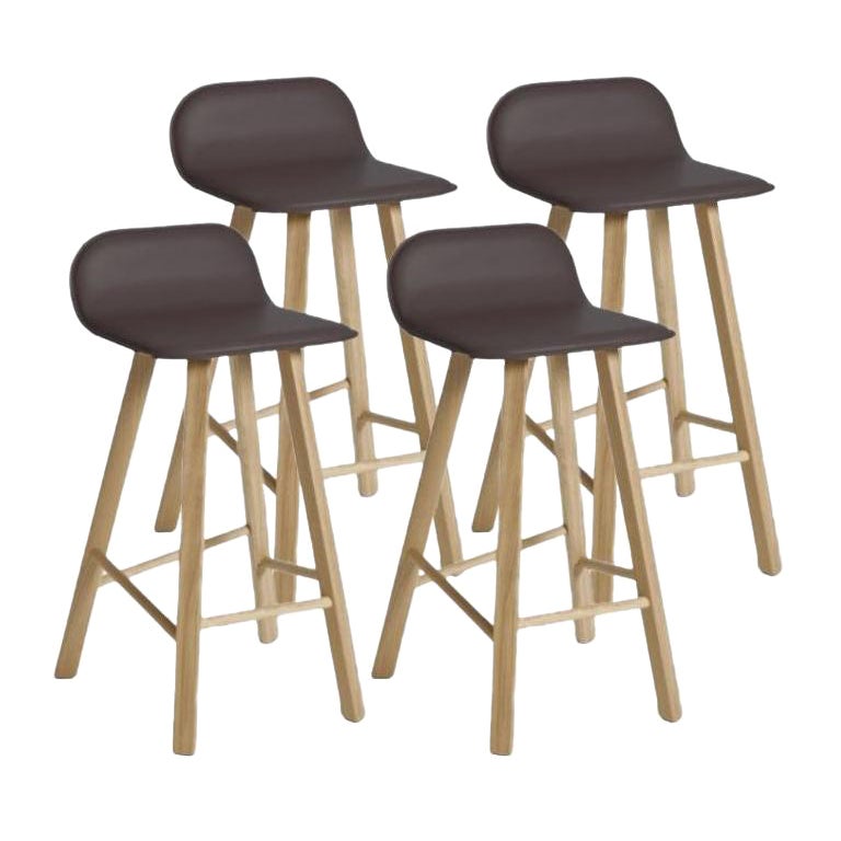Set of 4, Tria Stool, Low Back, Leather Coffee by Colé Italia For Sale