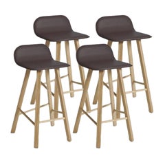 Set of 4, Tria Stool, Low Back, Leather Coffee by Colé Italia