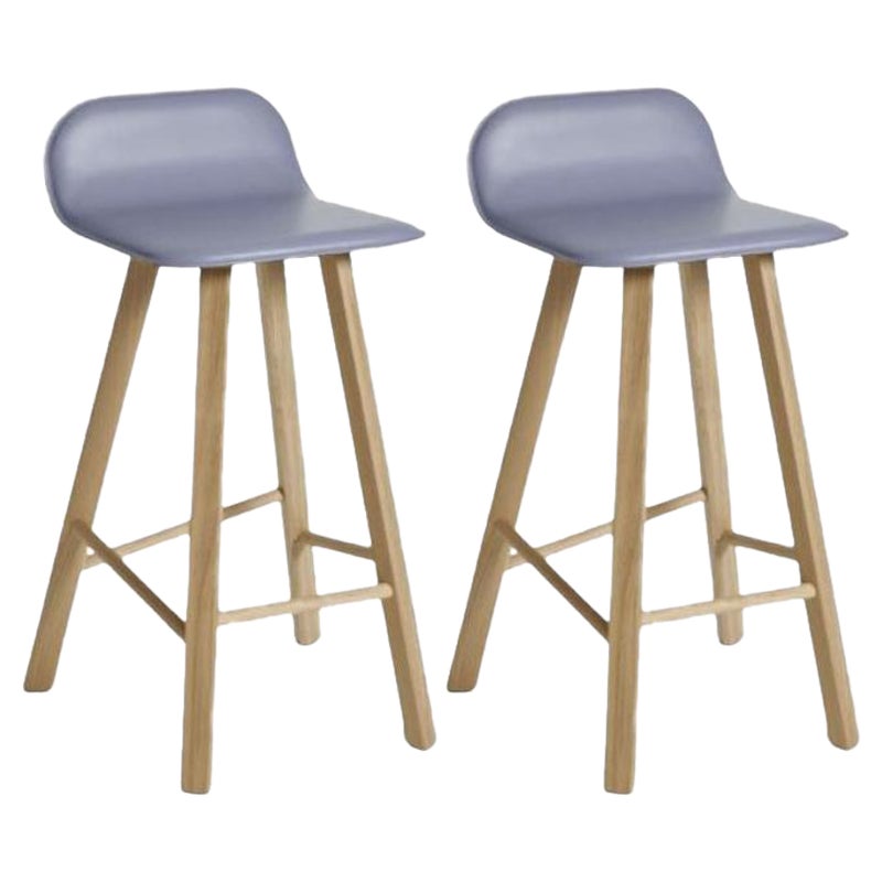 Set of 2, Tria Stool, Low Back, Leather Grigio by Colé Italia For Sale