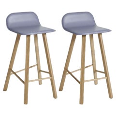 Set of 2, Tria Stool, Low Back, Leather Grigio by Colé Italia