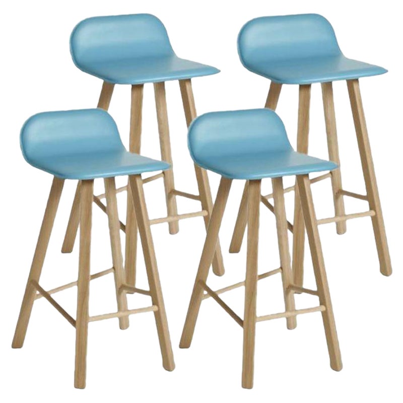 Set of 4, Tria Stool, Low Back, Leather Azul by Colé Italia For Sale