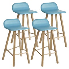 Set of 4, Tria Stool, Low Back, Leather Azul by Colé Italia