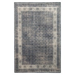 Rug & Kilim’s Distressed Khotan Style Rug in Blue, Grey Geometric Pattern